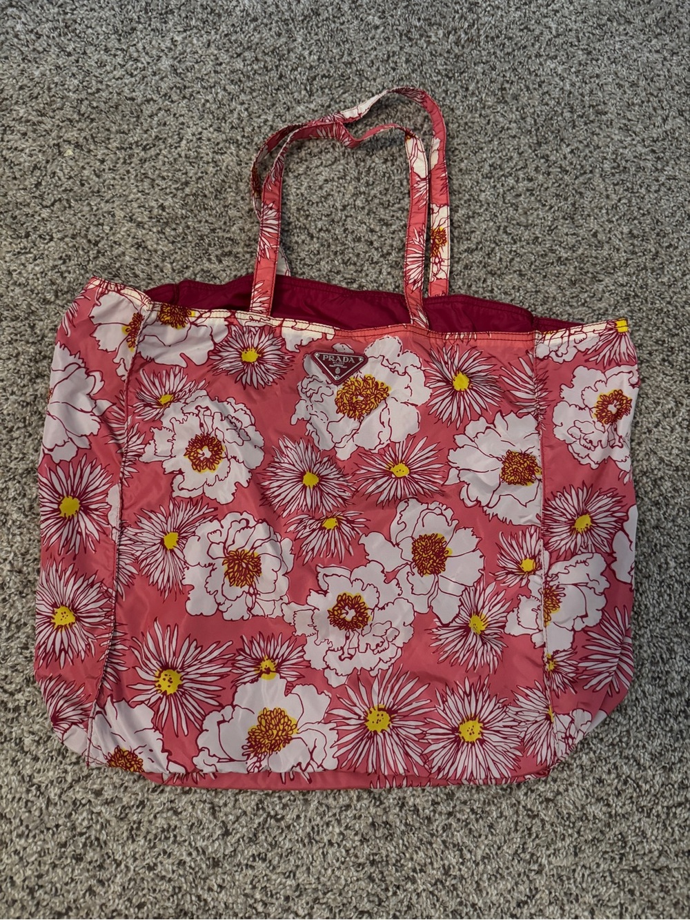 Prada Saffiano Pink Floral Nylon Tote Bag